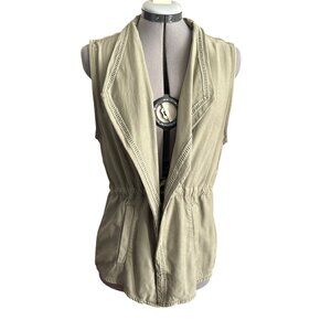 Mudd Womens Olive Green Open-Front Vest L Lightweight Casual Layering Piece